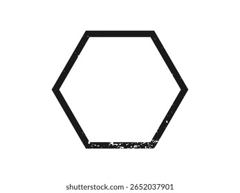 Borda grunge em forma de hexágono. Quadro texturizado escuro com espaço vazio no fundo branco. Ilustração vetorial