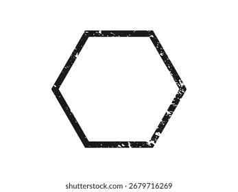 Borda grunge em forma de hexágono. Quadro texturizado escuro com espaço vazio no fundo branco. Ilustração vetorial