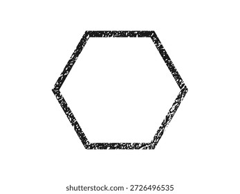 Borde de Grunge en forma de hexágono. Marco texturizado oscuro con espacio vacío sobre fondo blanco. Ilustración vectorial