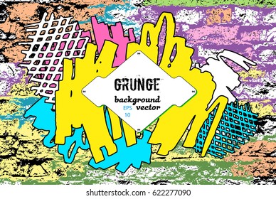Grunge border. Hip hop music graphic design. Urban wallpaper. Abstract background for brochure, flyer. Creative concept. Vector illustration EPS10.