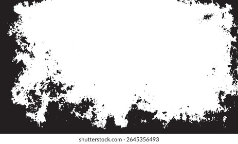 Frontera Grunge con textura negra irregular y centro blanco limpio para superposición digital y fondo de póster
