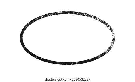 Grunge border in oval form. Dark textured frame with empty space on white background. Vector illustration