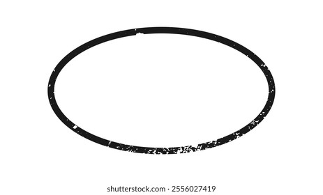 Grunge border in oval form. Dark textured frame with empty space on white background. Vector illustration