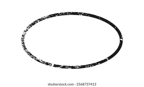 Grunge border in oval form. Dark textured frame with empty space on white background. Vector illustration