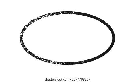 Grunge border in oval form. Dark textured frame with empty space on white background. Vector illustration