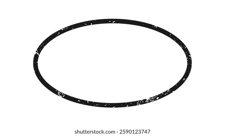 Grunge border in oval form. Dark textured frame with empty space on white background. Vector illustration