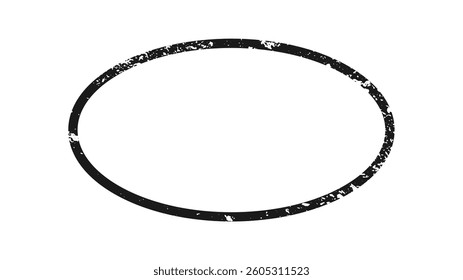 Grunge border in oval form. Dark textured frame with empty space on white background. Vector illustration