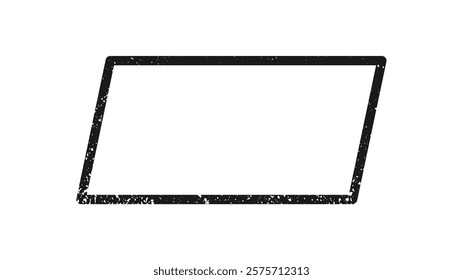 Grunge border in parallelogram form. Dark textured frame with empty space on white background. Vector illustration