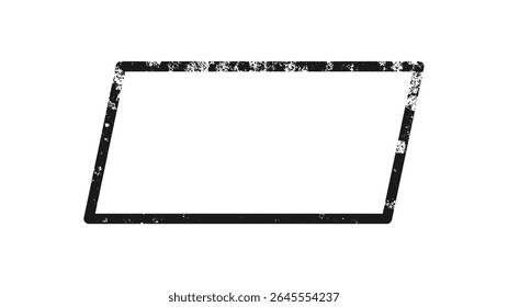 Borda grunge em forma de paralelogramo. Quadro texturizado escuro com espaço vazio no fundo branco. Ilustração vetorial