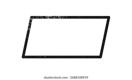 Borda grunge em forma de paralelogramo. Quadro texturizado escuro com espaço vazio no fundo branco. Ilustração vetorial