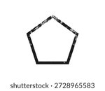 Grunge border in pentagon form. Dark textured frame with empty space on white background. Vector illustration