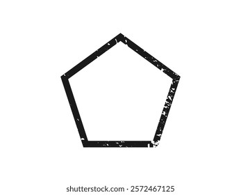 Grunge border in pentagon form. Dark textured frame with empty space on white background. Vector illustration