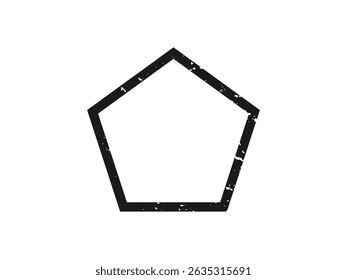 Grunge border in pentagon form. Dark textured frame with empty space on white background. Vector illustration