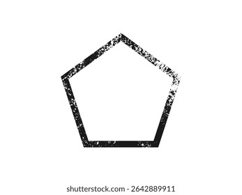 Grunge border in pentagon form. Dark textured frame with empty space on white background. Vector illustration