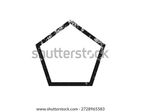 Grunge border in pentagon form. Dark textured frame with empty space on white background. Vector illustration