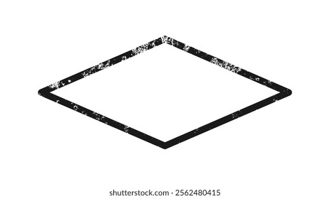 Grunge border in rhombus form. Dark textured frame with empty space on white background. Vector illustration