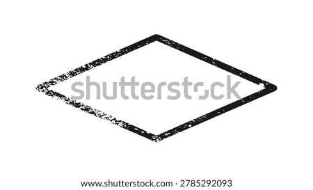 Grunge border in rhombus form. Dark textured frame with empty space on white background. Vector illustration
