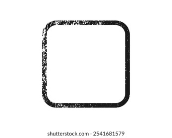 Grunge border in rounded square form. Dark textured frame with empty space on white background. Vector illustration