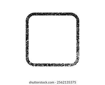 Grunge border in rounded square form. Dark textured frame with empty space on white background. Vector illustration