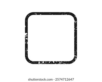 Grunge border in rounded square form. Dark textured frame with empty space on white background. Vector illustration