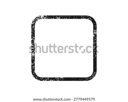 Grunge border in rounded square form. Dark textured frame with empty space on white background. Vector illustration