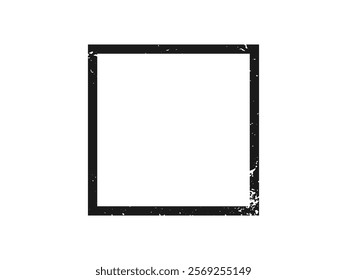 Grunge border in square form. Dark textured frame with empty space on white background. Vector illustration