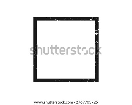 Grunge border in square form. Dark textured frame with empty space on white background. Vector illustration