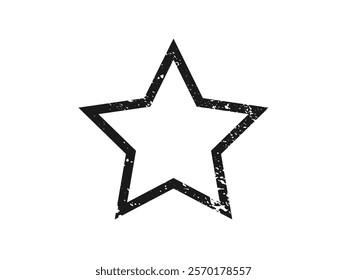 Grunge border in star form. Dark textured frame with empty space on white background. Vector illustration