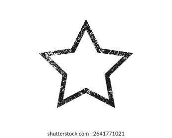 Grunge border in star form. Dark textured frame with empty space on white background. Vector illustration