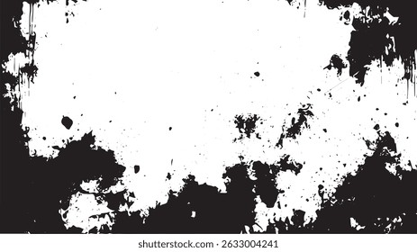 Grunge Border Texture Background, Black and White Distressed Splatter Frame