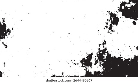 Grunge Border Texture with Black Ink Splatters and Smudges on White Background