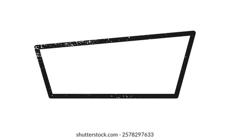 Grunge border in trapezoid form. Dark textured frame with empty space on white background. Vector illustration