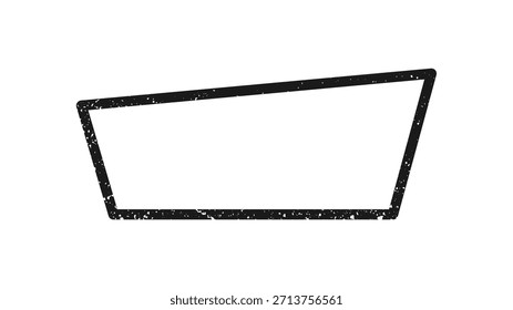 Borde de grunge en forma de trapezoide. Marco texturizado oscuro con espacio vacío sobre fondo blanco. Ilustración vectorial
