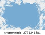 Grunge border vector background. Blue and white brush stroke frame overlay. Dirty distressed ink paint brush backdrop. Winter abstract design