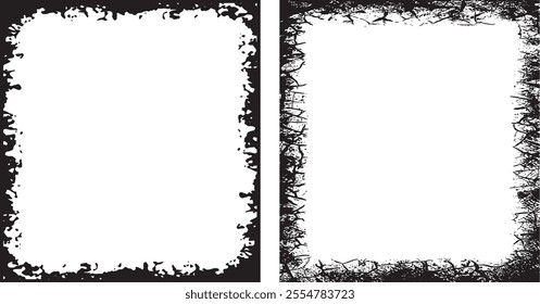 Grunge border vector set, Dynamic Duo of Grunge Photo Frames Irregular Splattered Borders and Textured Edges for Edgy and Artistic Visual Displays