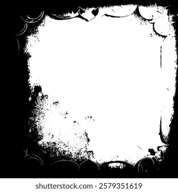 Grunge border vector texture background. Abstract frame overlay. Dirty and damaged backdrop. Vector graphic illustration with transparent white. EPS10.