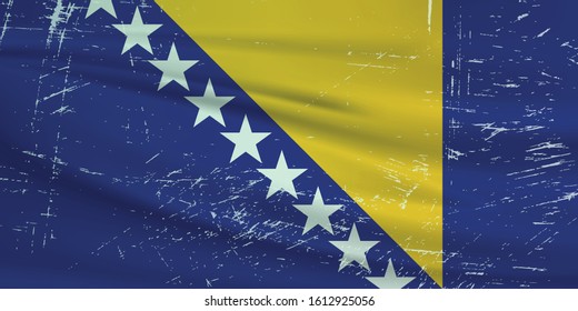 Grunge Bosnia flag. Herzegovina flag with waving grunge texture. Vector background.