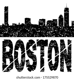 Grunge Boston skyline with text vector illustration
