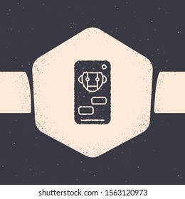 Grunge Bot icon isolated on grey background. Robot icon. Monochrome vintage drawing. Vector Illustration
