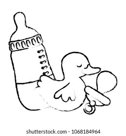 grunge bottle feeding with pacifier and rubber duck