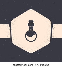 Grunge Bottle with love potion icon isolated on grey background. Valentines day symbol. Monochrome vintage drawing. Vector Illustration