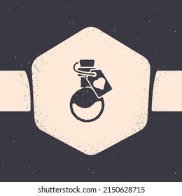 Grunge Bottle with love potion icon isolated on grey background. Valentines day symbol. Monochrome vintage drawing. Vector Illustration