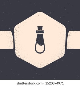 Grunge Bottle with potion icon isolated on grey background. Flask with magic potion. Happy Halloween party. Monochrome vintage drawing. Vector Illustration