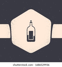 Grunge Bottle of wine icon isolated on grey background. Monochrome vintage drawing. Vector Illustration