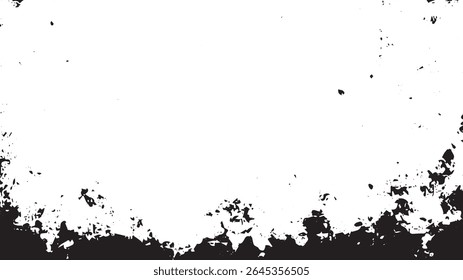 Grunge Bottom Border Frame with Black Ink Splatter Texture on White Background