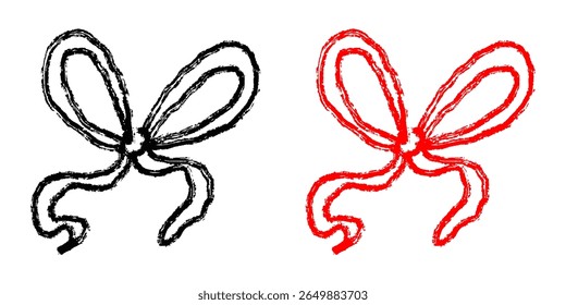 Grunge bow ribbon with brush stroke texture vector, combining celebratory flair with a raw, artistic finish. Ideal for edgy banners, rustic decorations, or creative accent elements.