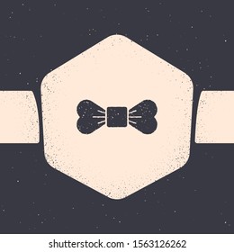 Grunge Bow tie icon isolated on grey background. Monochrome vintage drawing. Vector Illustration