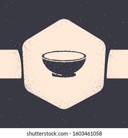 Grunge Bowl of hot soup icon isolated on grey background. Monochrome vintage drawing. Vector Illustration