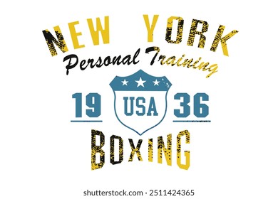 grunge Tipografia de boxe, geunge slogan de tipografia de Nova York, impressão gráfica de design de vestuário atlético, NYC Vintage Impressão para vestuário esportivo, Tipografia esportiva. eps8