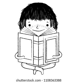 grunge boy sitting and reading education book